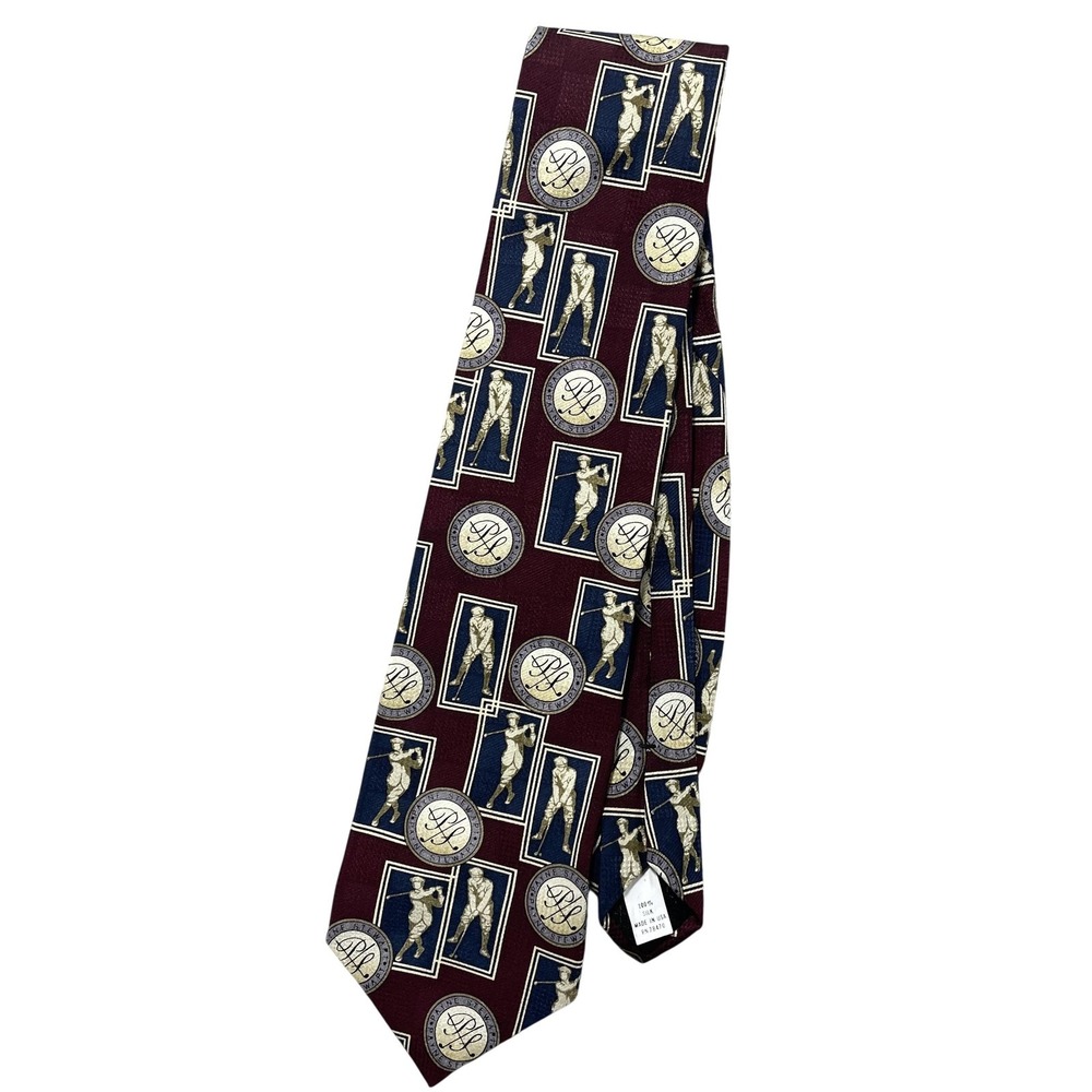 Payne Stewart Tie Mens One Size Red Geometric Golf Classic Woven Silk‎ Necktie